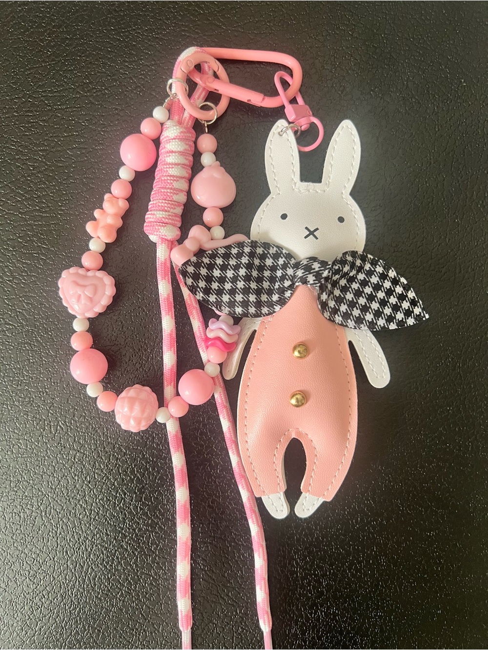 Pink Bunny Bag Charm Beaded Wristlet Set